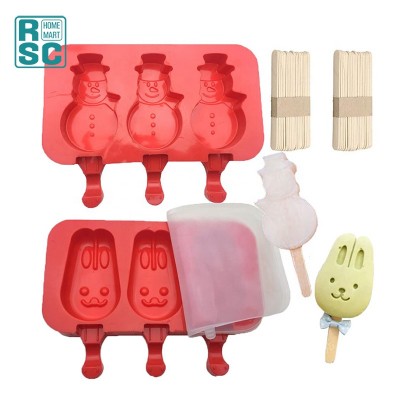 Ice Cream Molds with Lid, 2 Pack Cartoon Cute Silicone DIY Handmade Ice Cream Bar Maker Popsicle Molds