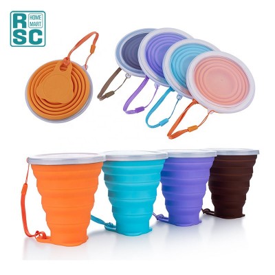 Portable Expandable Silicone Collapsible Travel Cup Folding Camping Cup with Lids rinking Cup Set