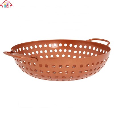 High Quality Non-Stick Round Grill Wok Basket BBQ Grill Basket Grill Barbecue Basket